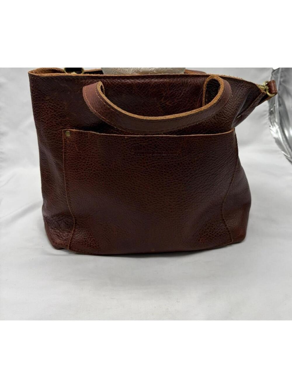 Portland Leather Goods Brown Zip Tote Bag Medium Pebbled Pockets Pouch Brass
